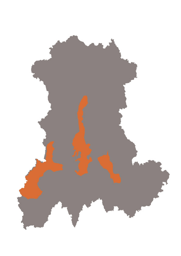 Carte de localisation des "coteaux et pays coupés" en Auvergne Carte de localisation des
